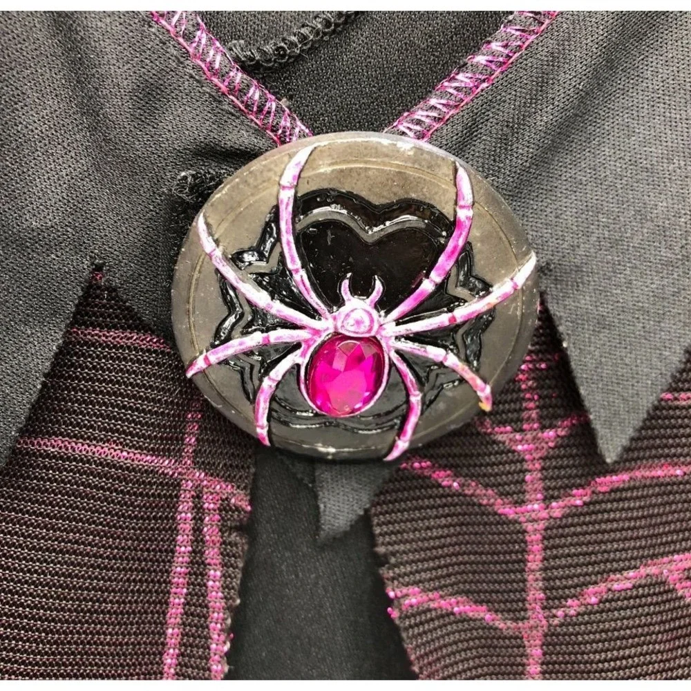 Spell Spinner Kids Size 4-6 Witch Halloween Costume Dress Web Coat Spider Medall